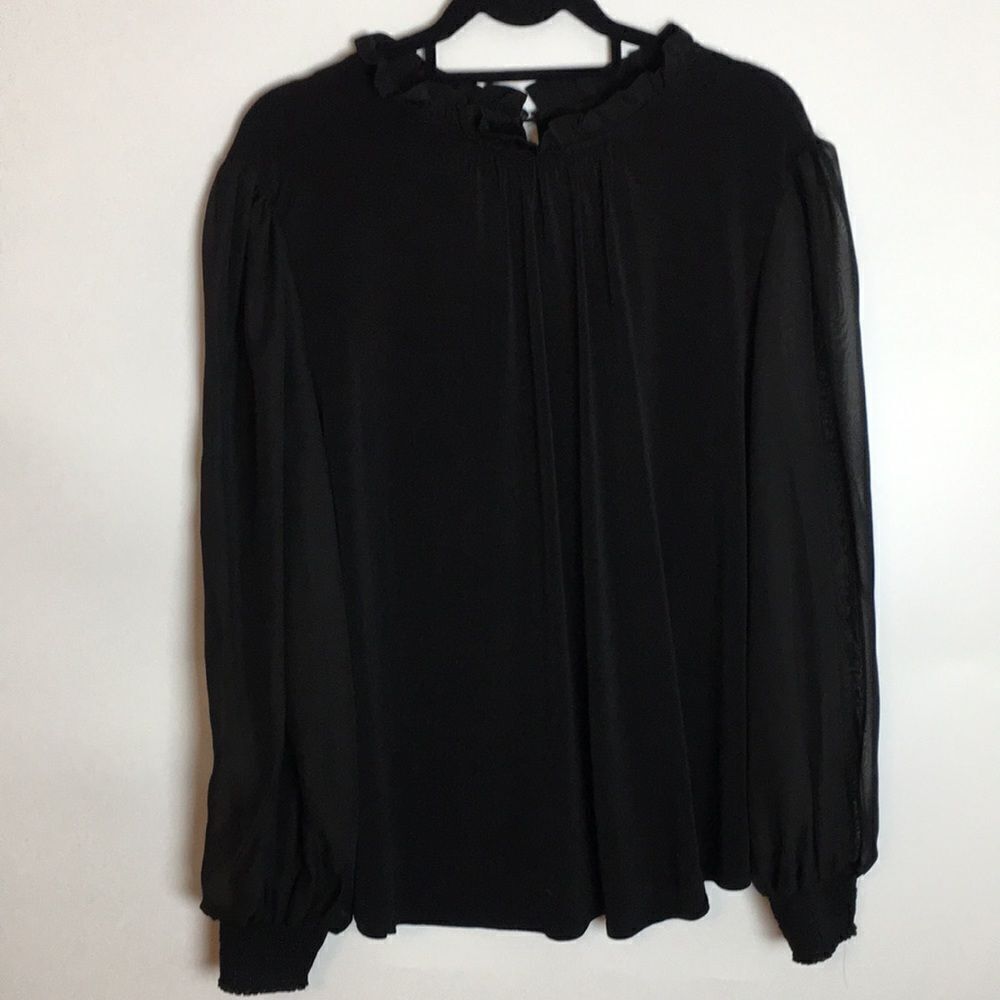 Maree Pour Toi Black Ruffle High Neck with sheer long sleeves Sz 3XL